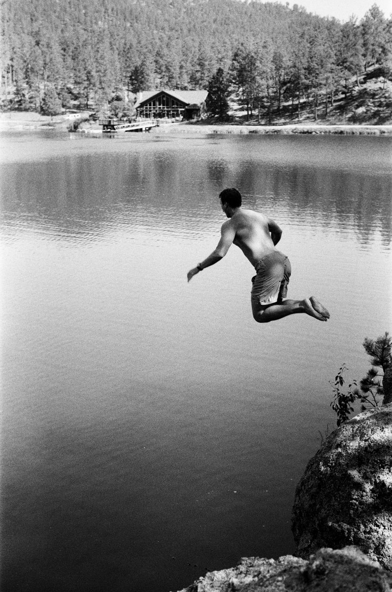 jumping into the lake